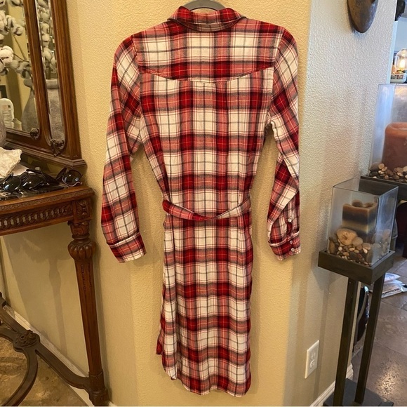 NWT~LUCKY BRAND Women Red Plaid Pearl Snap Button Tie Waist Western Dress-XS - Picture 5 of 9